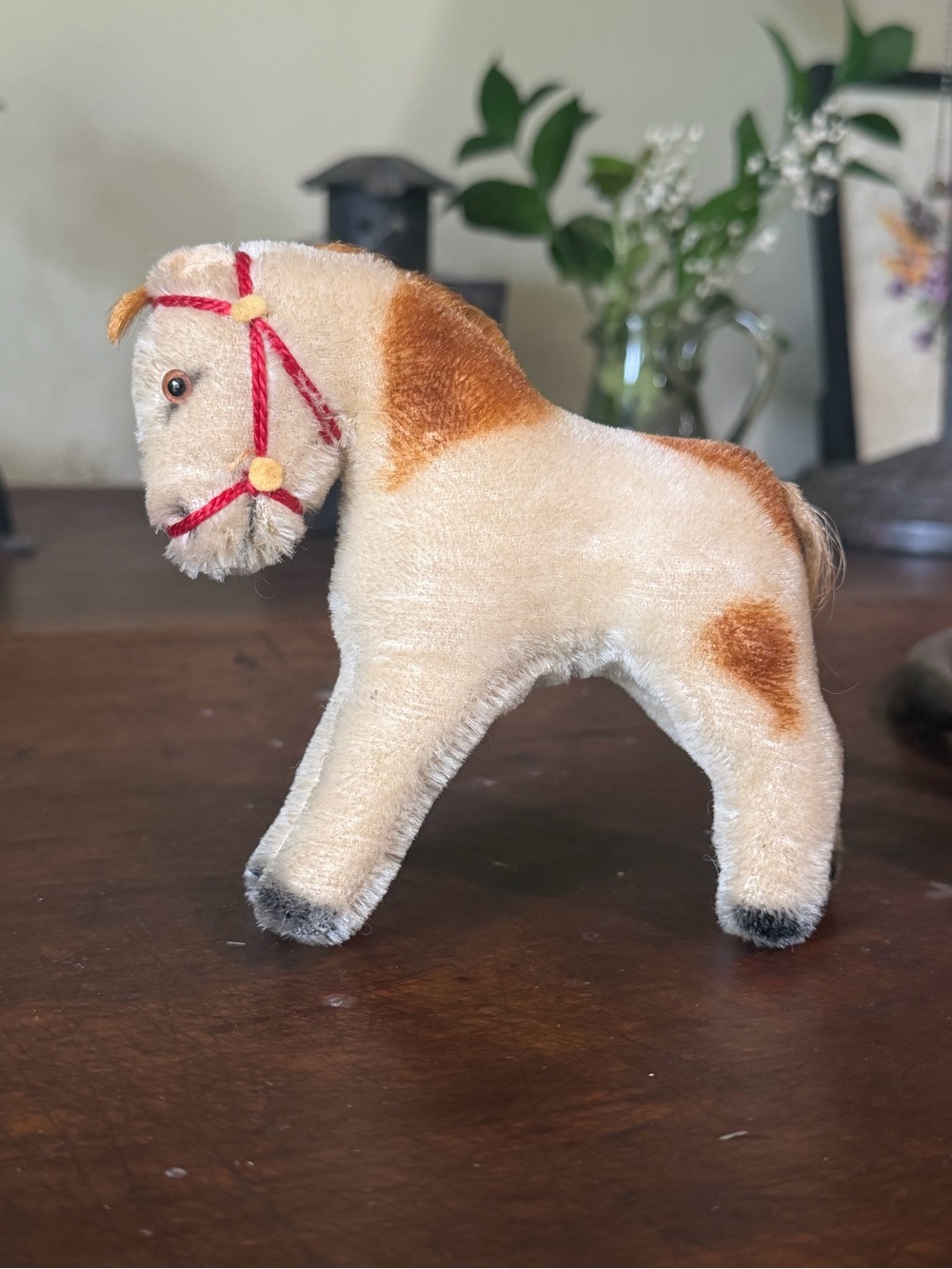 Steiff Vintage Mohair Horse Plush with red bridle circa 1950’s or 60’s -Rare